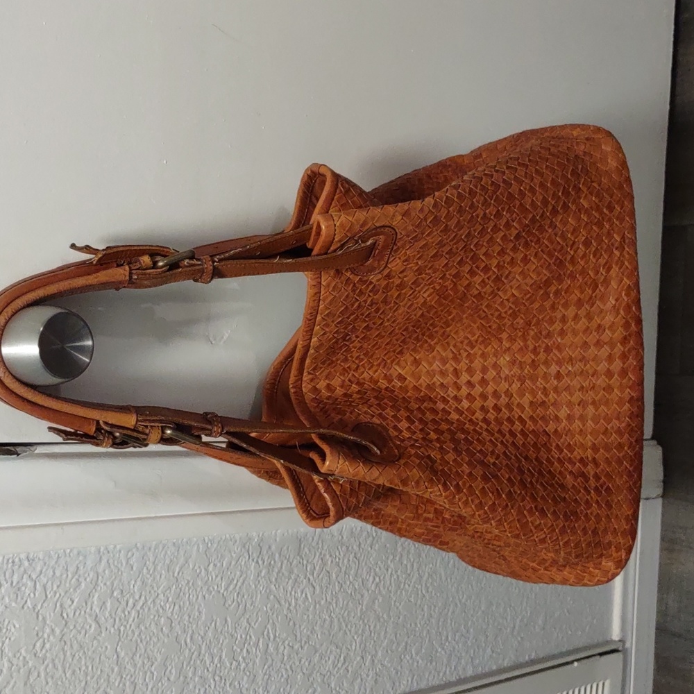 Valentina Basket Weave Woven Leather Crossbody Satchel LARGE!